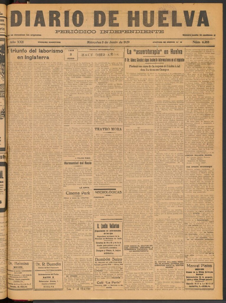 Miniatura de Diario de Huelva : periódico independiente del 5 de junio de 1929