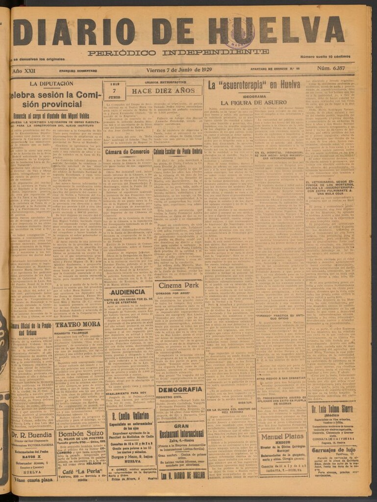 Miniatura de Diario de Huelva : periódico independiente del 7 de junio de 1929