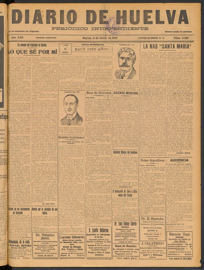 Miniatura de Diario de Huelva : periódico independiente del 11 de junio de 1929