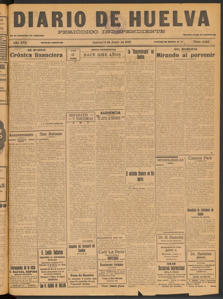 Miniatura de Diario de Huelva : periódico independiente del 13 de junio de 1929