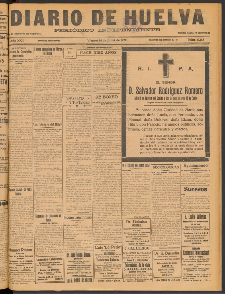 Miniatura de Diario de Huelva : periódico independiente del 14 de junio de 1929