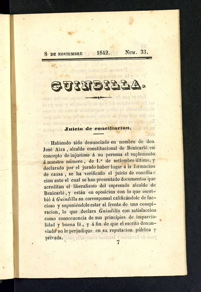 Miniatura de Guindilla del 8 de noviembre de 1842