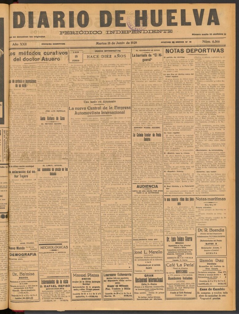 Miniatura de Diario de Huelva : periódico independiente del 18 de junio de 1929