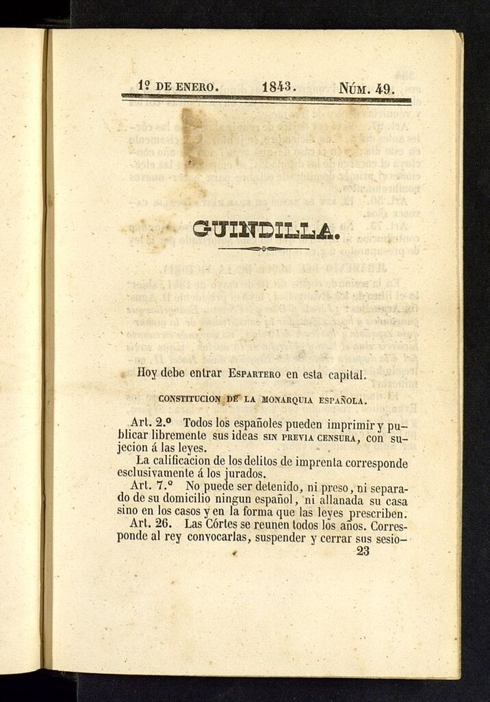 Miniatura de Guindilla del 1 de enero de 1843