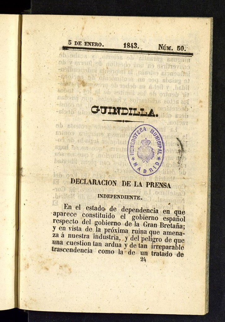 Miniatura de Guindilla del 5 de enero de 1843