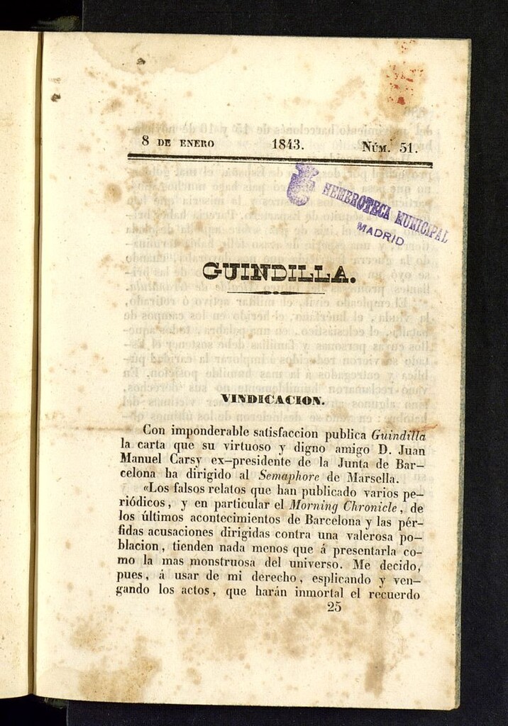 Miniatura de Guindilla del 8 de enero de 1843