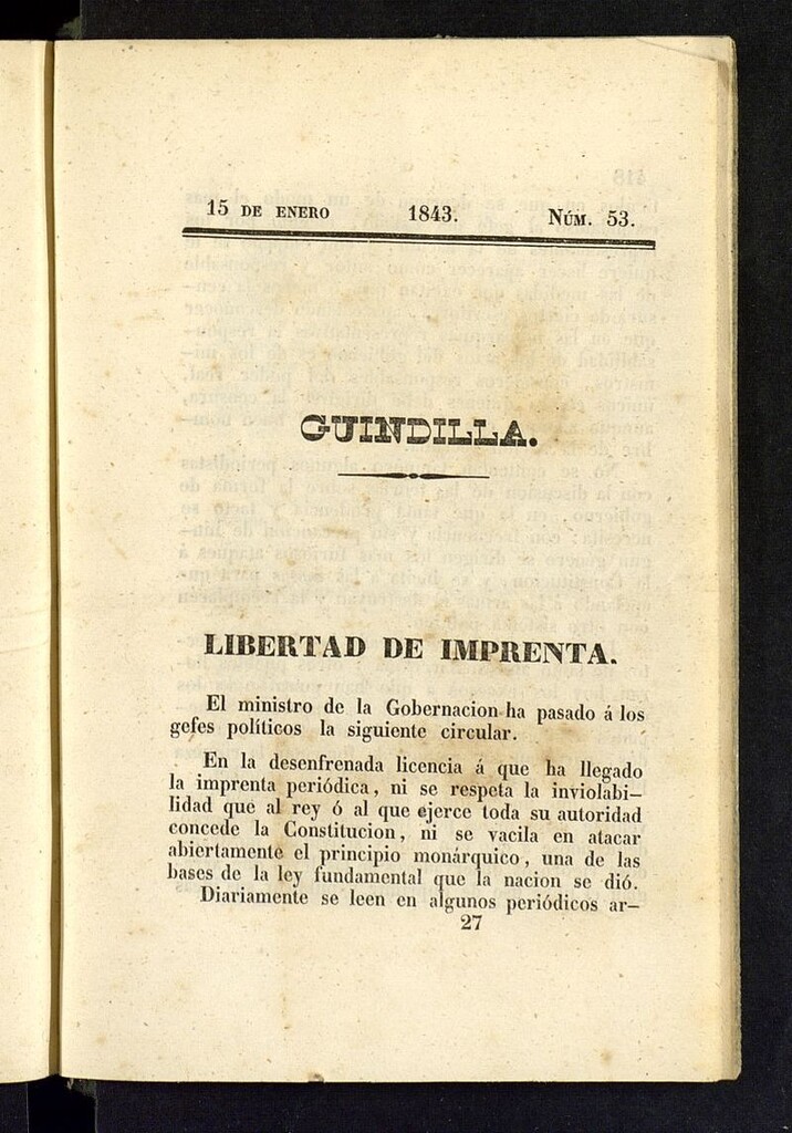 Miniatura de Guindilla del 15 de enero de 1843