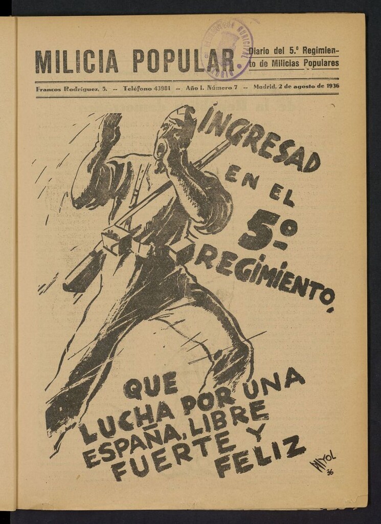 Miniatura de Milicia Popular: diario del 5º Regimiento de Milicias Populares del 2 de agosto de 1936