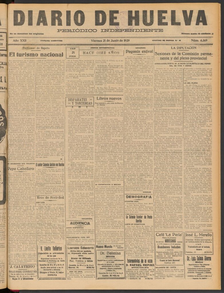 Miniatura de Diario de Huelva : periódico independiente del 21 de junio de 1929