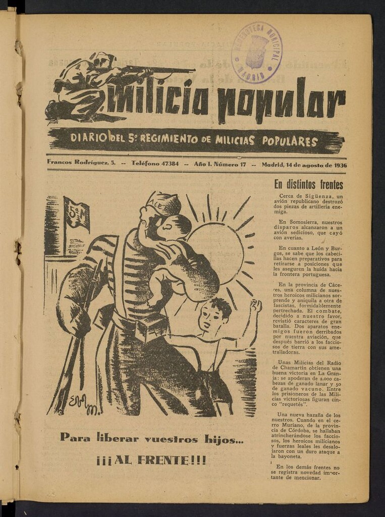 Miniatura de Milicia Popular: diario del 5º Regimiento de Milicias Populares del 14 de agosto de 1936