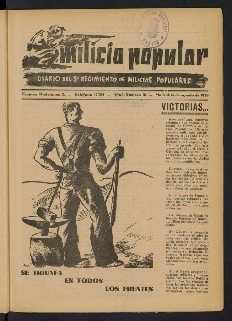 Miniatura de Milicia Popular: diario del 5º Regimiento de Milicias Populares del 15 de agosto de 1936