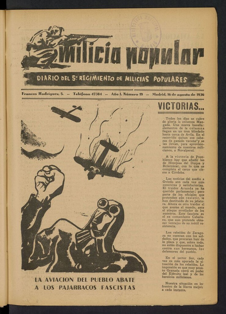 Miniatura de Milicia Popular: diario del 5º Regimiento de Milicias Populares del 16 de agosto de 1936