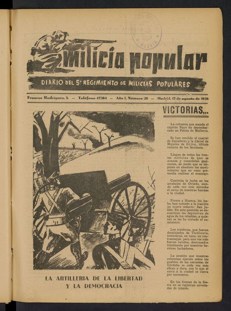Miniatura de Milicia Popular: diario del 5º Regimiento de Milicias Populares del 17 de agosto de 1936