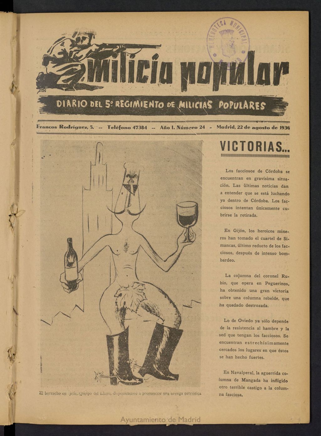 Miniatura de Milicia Popular: diario del 5º Regimiento de Milicias Populares del 22 de agosto de 1936