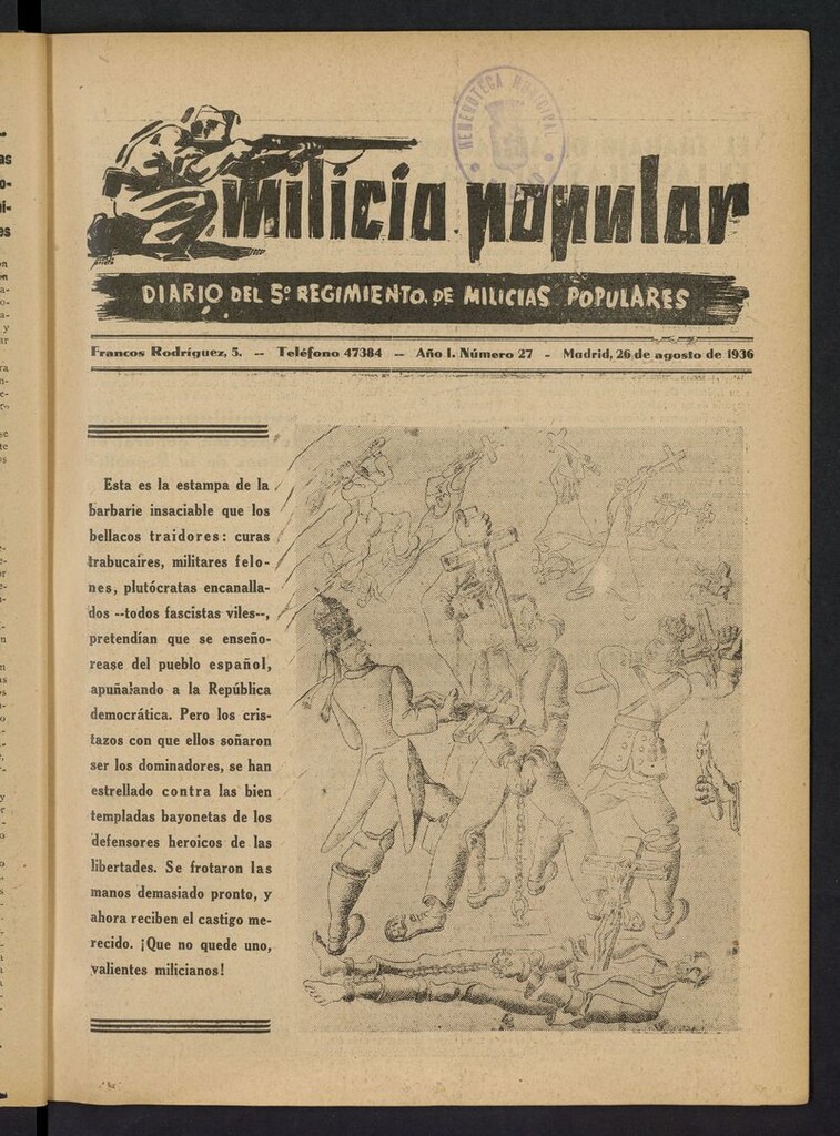 Miniatura de Milicia Popular: diario del 5º Regimiento de Milicias Populares del 26 de agosto de 1936