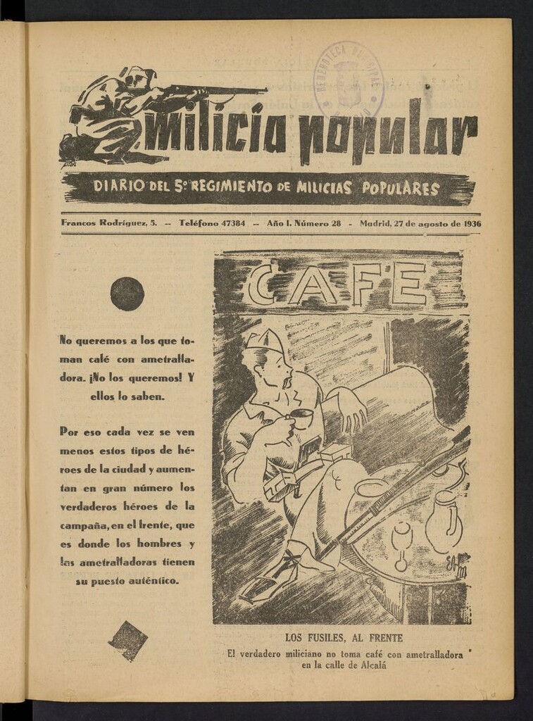 Miniatura de Milicia Popular: diario del 5º Regimiento de Milicias Populares del 27 de agosto de 1936