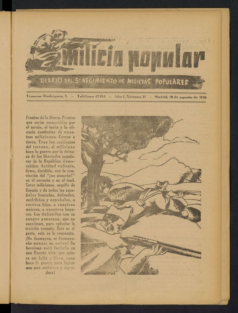 Miniatura de Milicia Popular: diario del 5º Regimiento de Milicias Populares del 30 de agosto de 1936