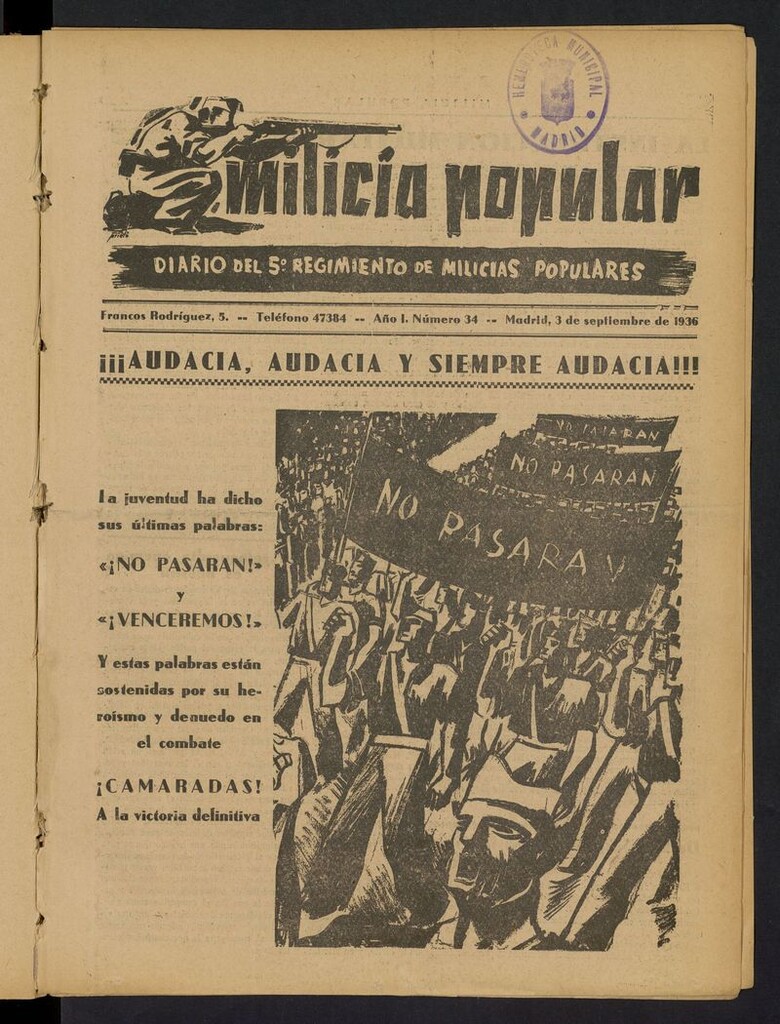 Miniatura de Milicia Popular: diario del 5º Regimiento de Milicias Populares del 3 de septiembre de 1936