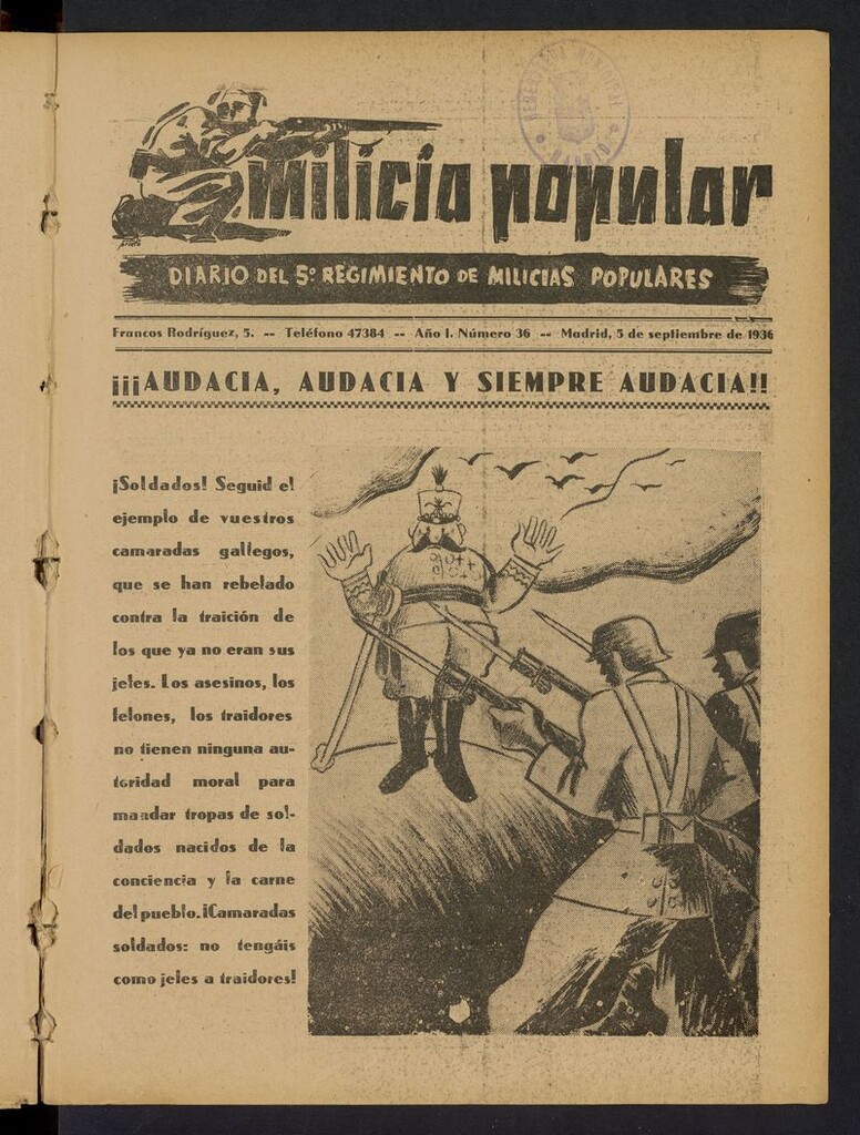 Miniatura de Milicia Popular: diario del 5º Regimiento de Milicias Populares del 5 de septiembre de 1936