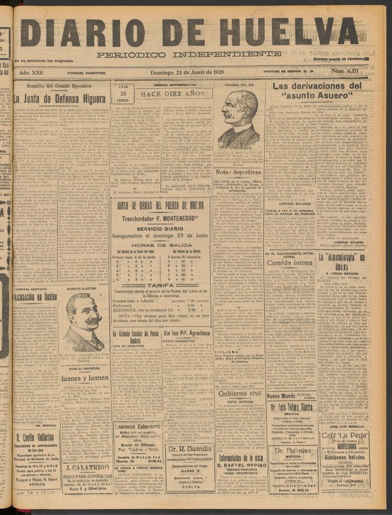 Miniatura de Diario de Huelva : periódico independiente del 23 de junio de 1929