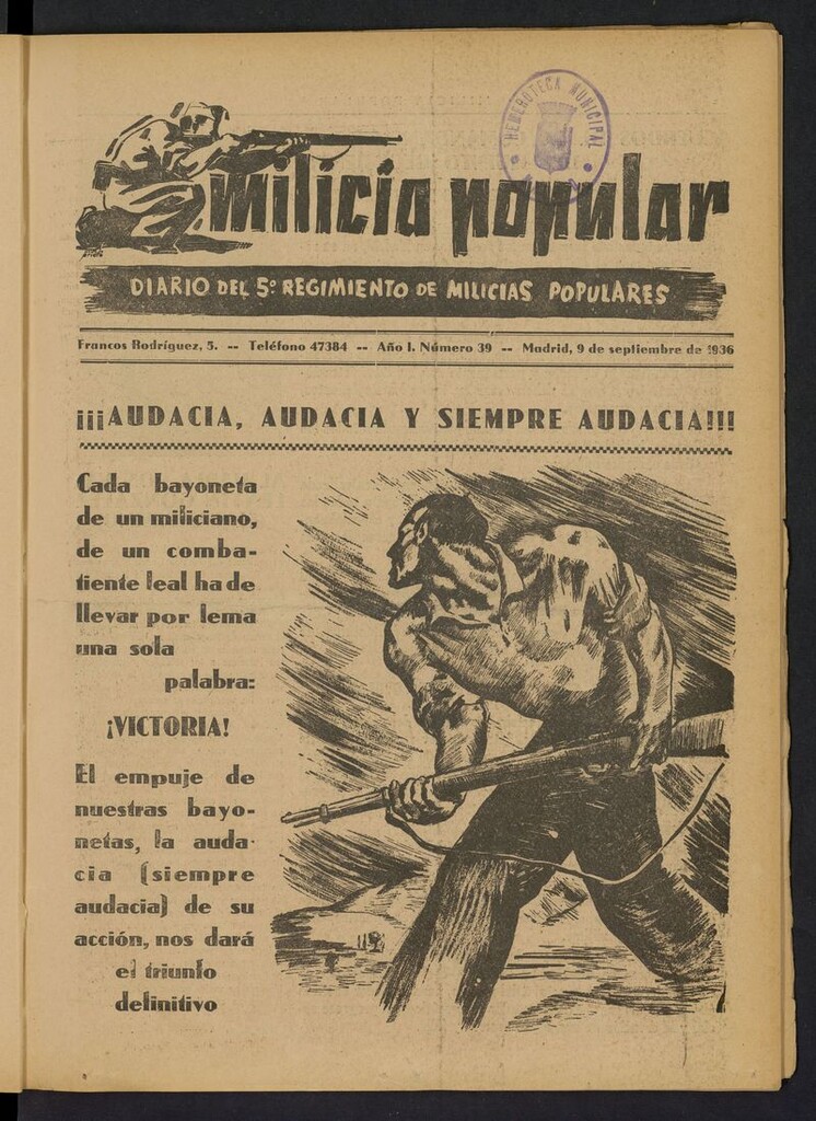 Miniatura de Milicia Popular: diario del 5º Regimiento de Milicias Populares del 9 de septiembre de 1936