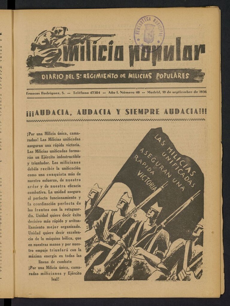 Miniatura de Milicia Popular: diario del 5º Regimiento de Milicias Populares del 10 de septiembre de 1936