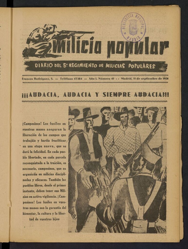 Miniatura de Milicia Popular: diario del 5º Regimiento de Milicias Populares del 11 de septiembre de 1936