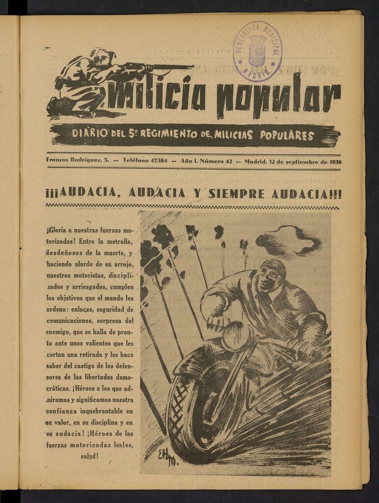 Miniatura de Milicia Popular: diario del 5º Regimiento de Milicias Populares del 12 de septiembre de 1936
