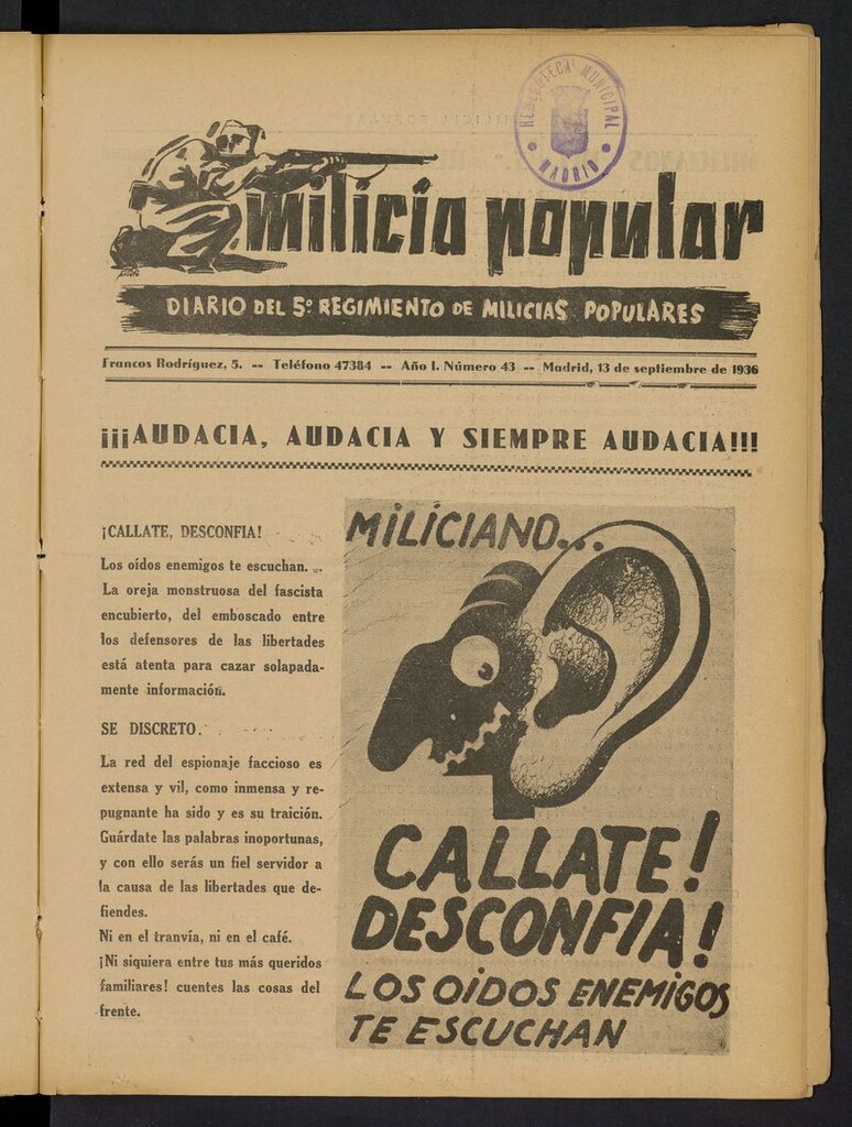 Miniatura de Milicia Popular: diario del 5º Regimiento de Milicias Populares del 13 de septiembre de 1936