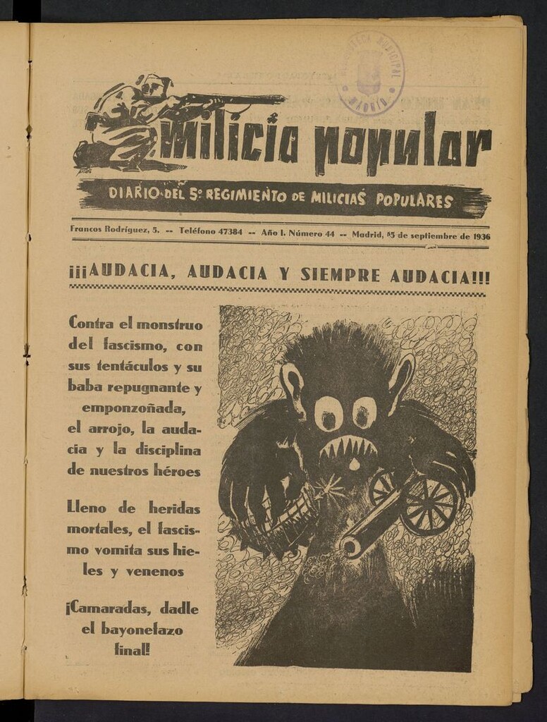 Miniatura de Milicia Popular: diario del 5º Regimiento de Milicias Populares del 15 de septiembre de 1936