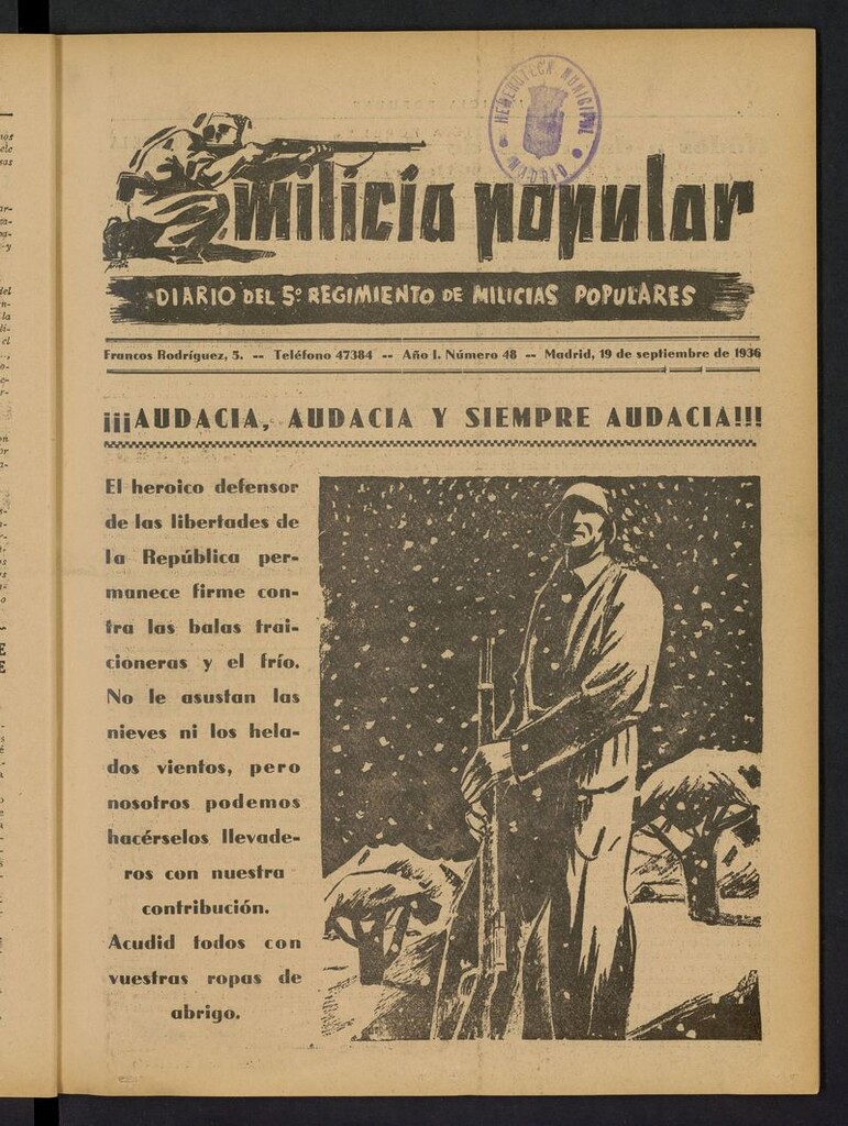 Miniatura de Milicia Popular: diario del 5º Regimiento de Milicias Populares del 19 de septiembre de 1936