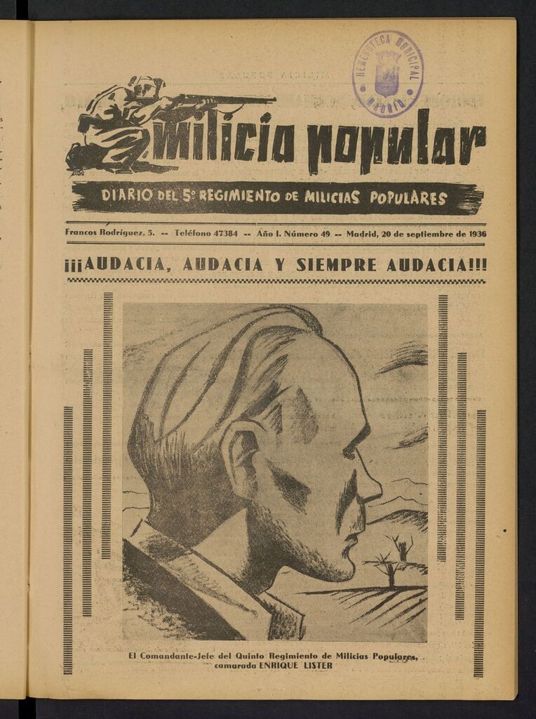 Miniatura de Milicia Popular: diario del 5º Regimiento de Milicias Populares del 20 de septiembre de 1936