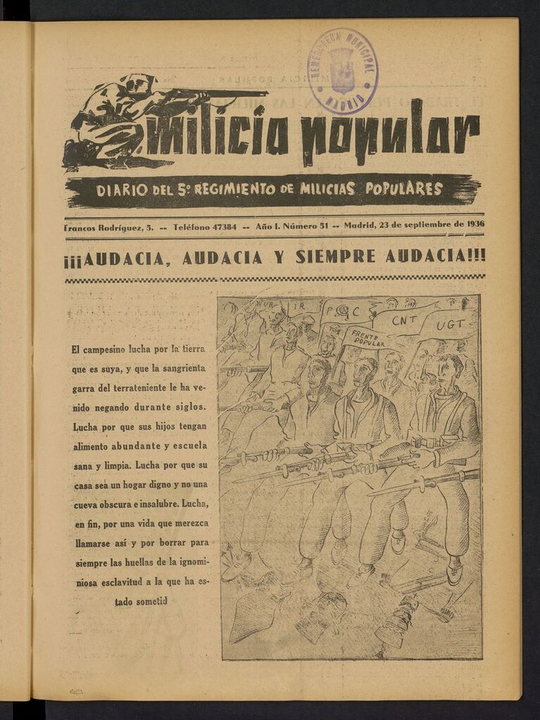 Miniatura de Milicia Popular: diario del 5º Regimiento de Milicias Populares del 23 de septiembre de 1936