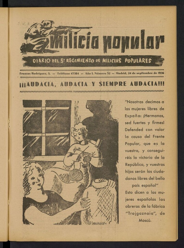 Miniatura de Milicia Popular: diario del 5º Regimiento de Milicias Populares del 24 de septiembre de 1936
