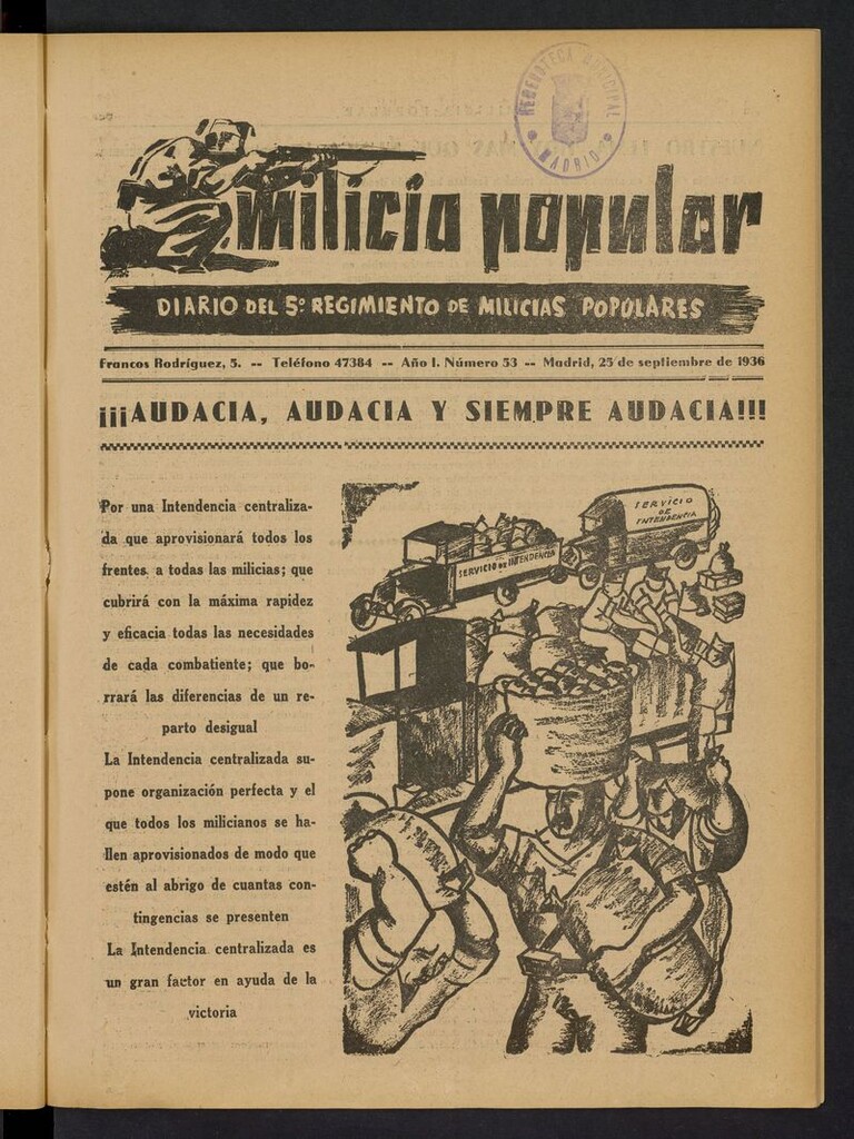 Miniatura de Milicia Popular: diario del 5º Regimiento de Milicias Populares del 25 de septiembre de 1936