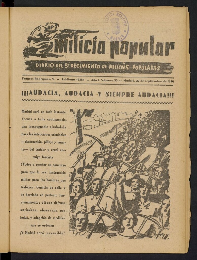 Miniatura de Milicia Popular: diario del 5º Regimiento de Milicias Populares del 27 de septiembre de 1936