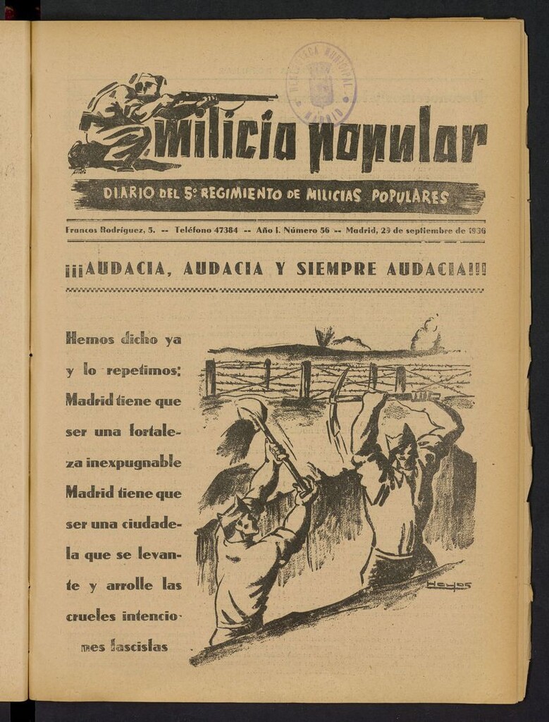 Miniatura de Milicia Popular: diario del 5º Regimiento de Milicias Populares del 29 de septiembre de 1936