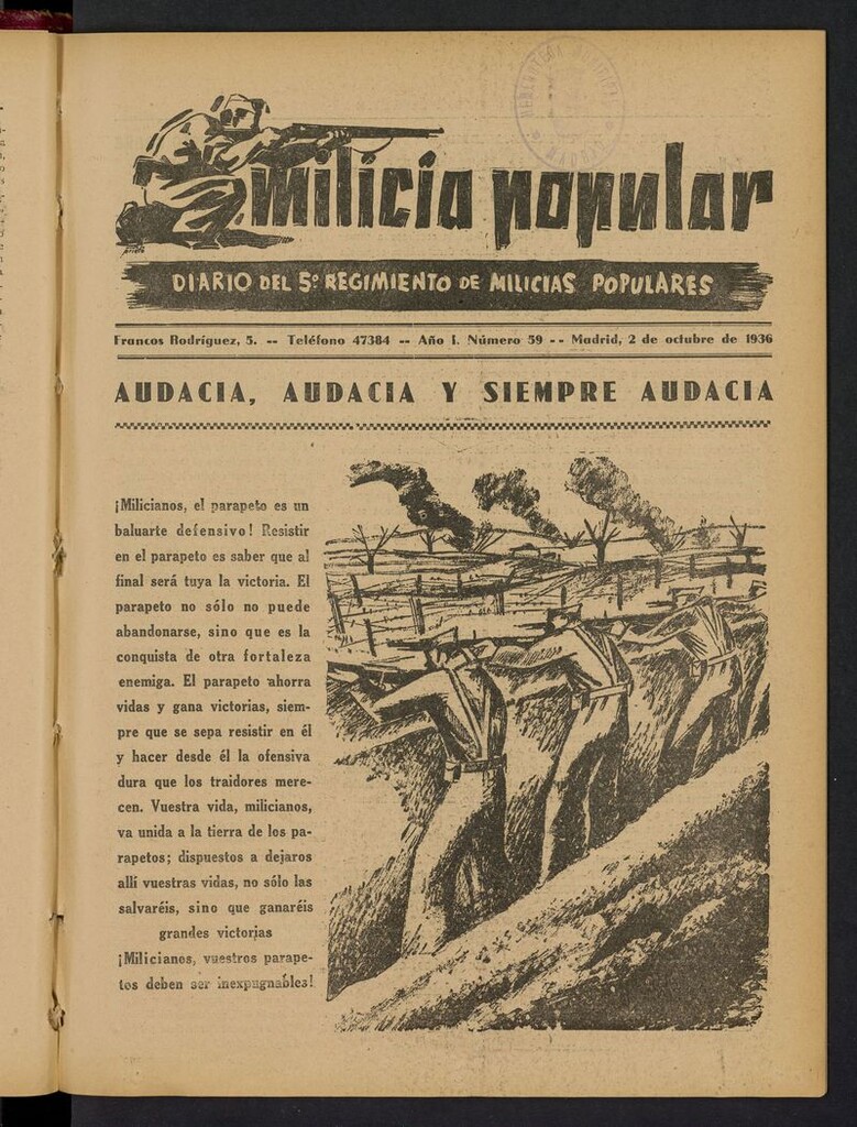Miniatura de Milicia Popular: diario del 5º Regimiento de Milicias Populares del 2 de octubre de 1936