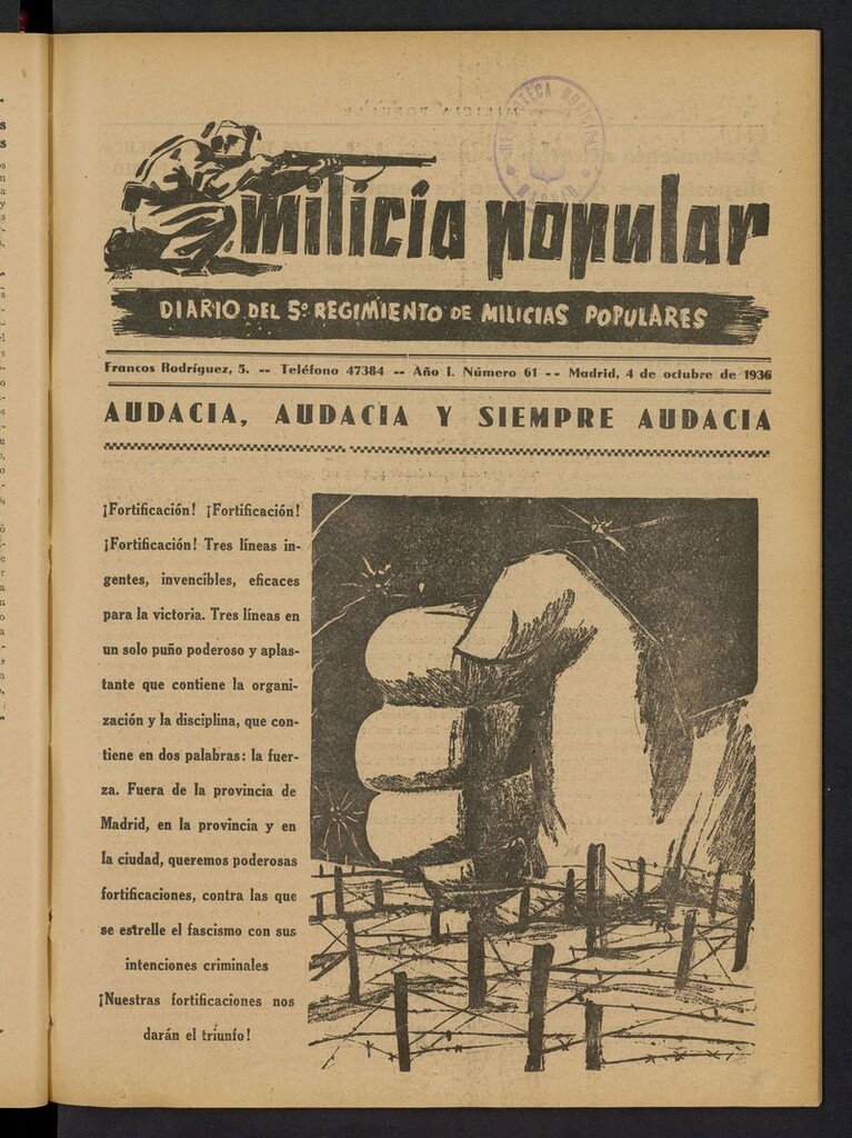 Miniatura de Milicia Popular: diario del 5º Regimiento de Milicias Populares del 4 de octubre de 1936