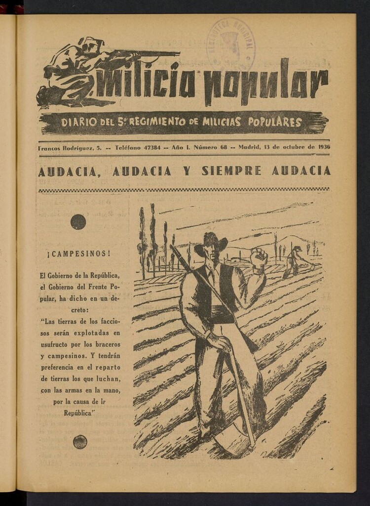 Miniatura de Milicia Popular: diario del 5º Regimiento de Milicias Populares del 13 de octubre de 1936