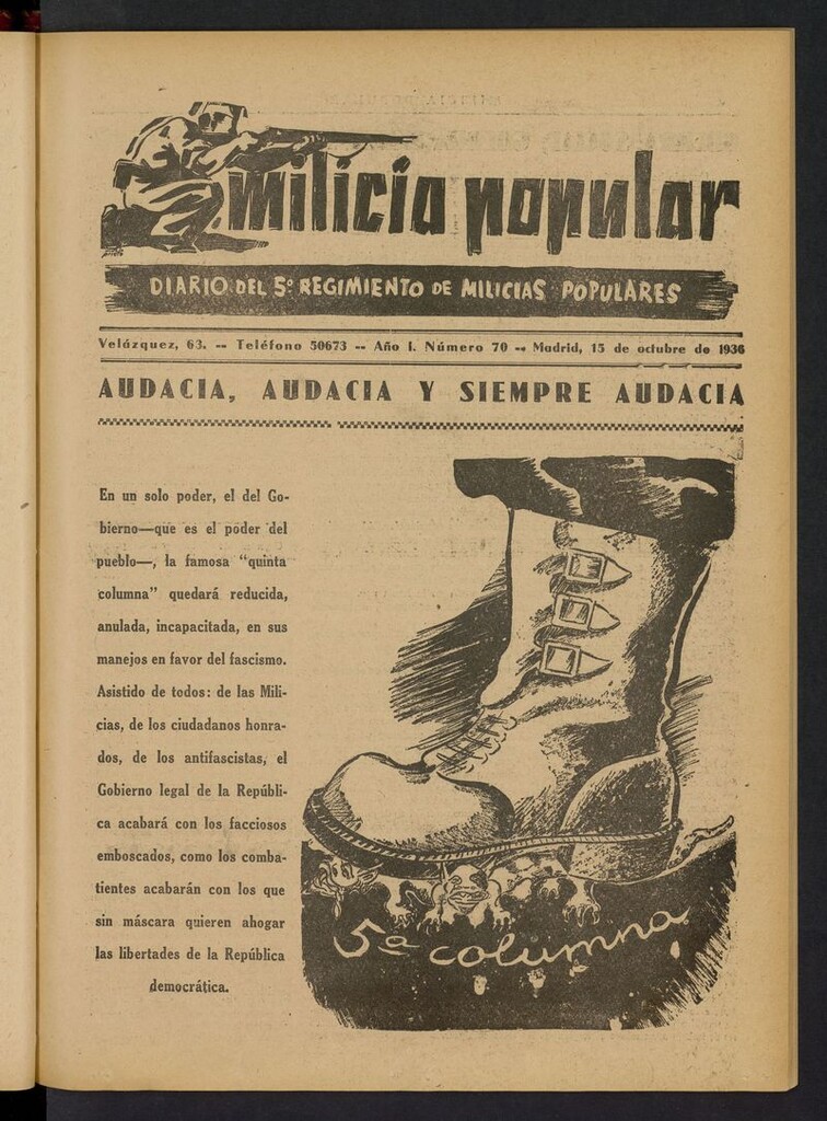 Miniatura de Milicia Popular: diario del 5º Regimiento de Milicias Populares del 15 de octubre de 1936