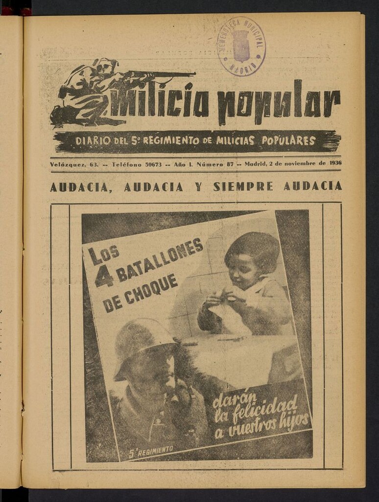 Miniatura de Milicia Popular: diario del 5º Regimiento de Milicias Populares del 2 de noviembre de 1936