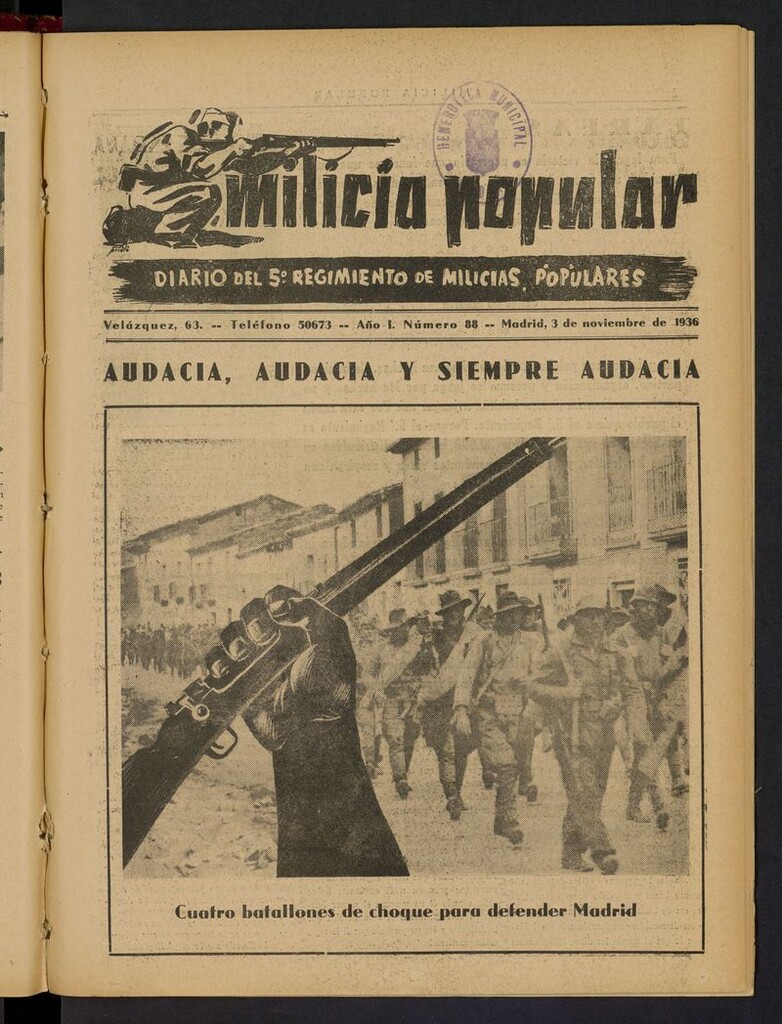 Miniatura de Milicia Popular: diario del 5º Regimiento de Milicias Populares del 3 de noviembre de 1936