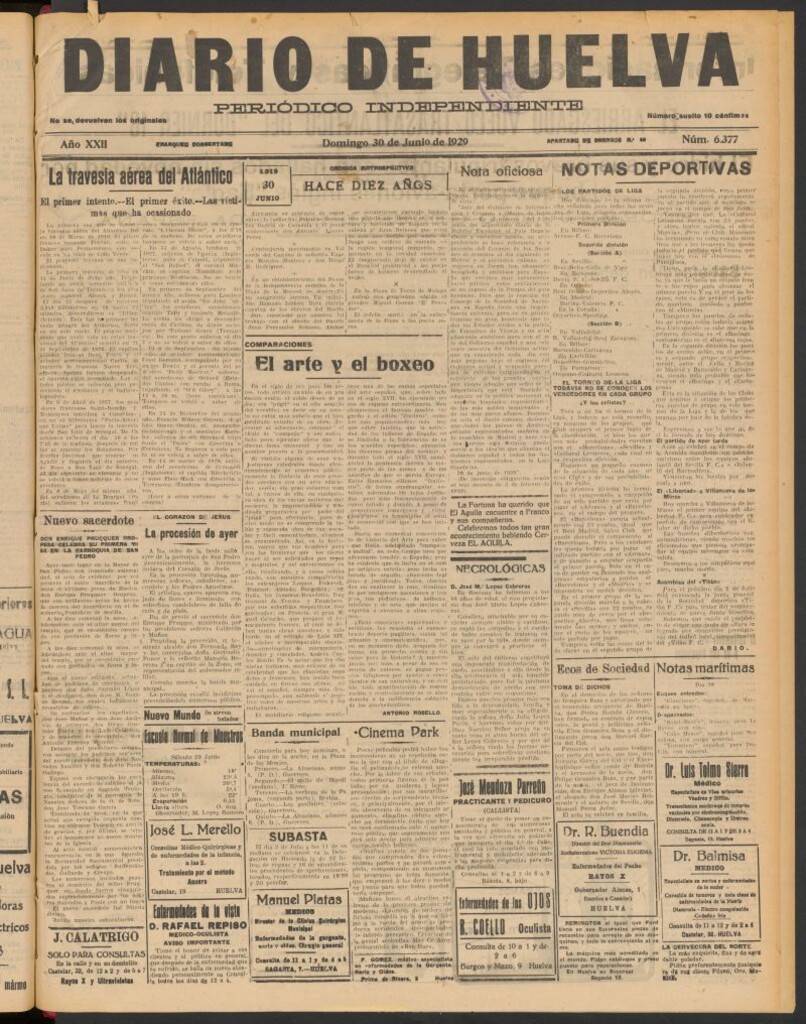 Miniatura de Diario de Huelva : periódico independiente del 30 de junio de 1929