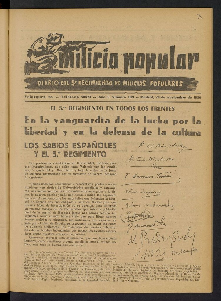 Miniatura de Milicia Popular: diario del 5º Regimiento de Milicias Populares del 24 de noviembre de 1936
