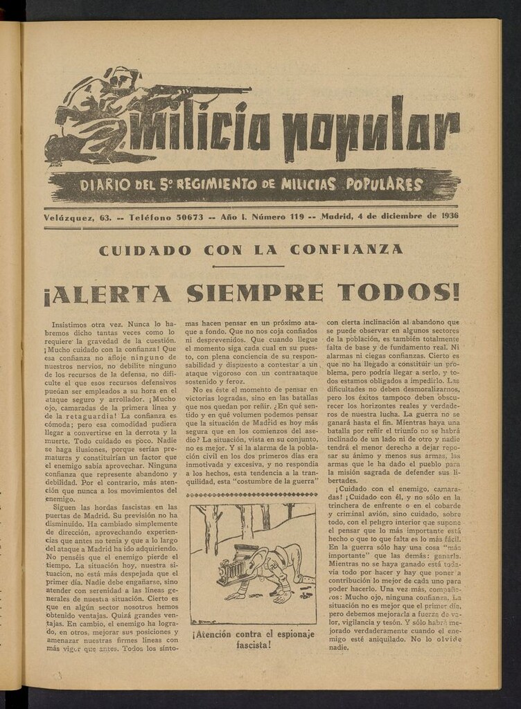 Miniatura de Milicia Popular: diario del 5º Regimiento de Milicias Populares del 4 de diciembre de 1936