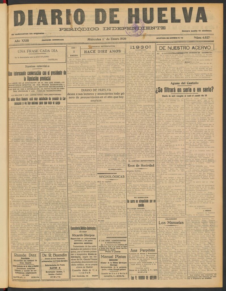 Miniatura de Diario de Huelva : periódico independiente del 1 de enero de 1930