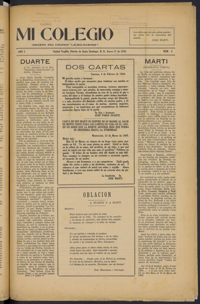 Miniatura de Mi Colegio: órgano del colegio de La Milagrosa del 27 de enero de 1938