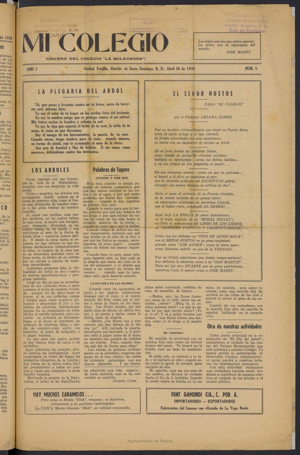 Miniatura de Mi Colegio: órgano del colegio de La Milagrosa del 30 de abril de 1938