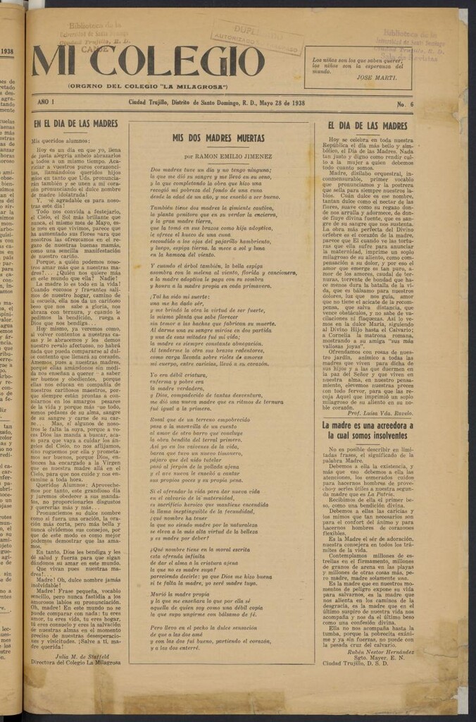 Miniatura de Mi Colegio: órgano del colegio de La Milagrosa del 28 de mayo de 1938
